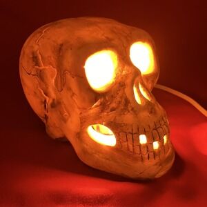 Porcelain Light Up Skull / Orange / Accent / Antiqued Ceramic / Halloween / Flaw